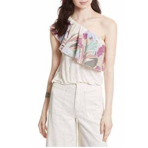 Free People Annka Bubble Blouse Top One-Shoulder Floral Printed M NEW 267324